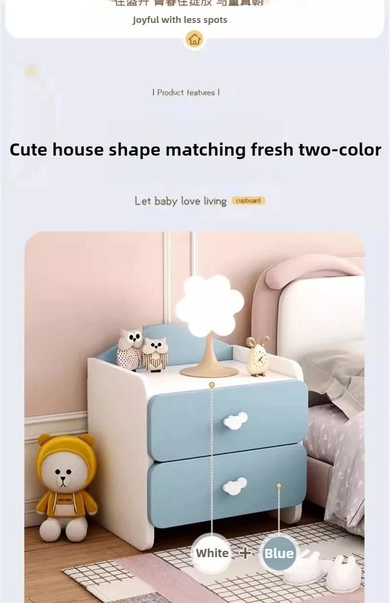 Modern Nightstand with Double Drawers Cute Kid's Bedside Table Multi-Functional White Cabinet for Girls' Bedrooms