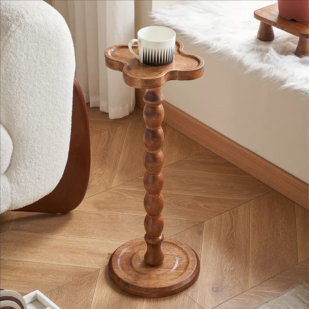 Solid Wood Corner Side Table Luxury Multi-Functional Table for Sofa/Bedside With Storage Shelf Candle Holder Modern Living Room