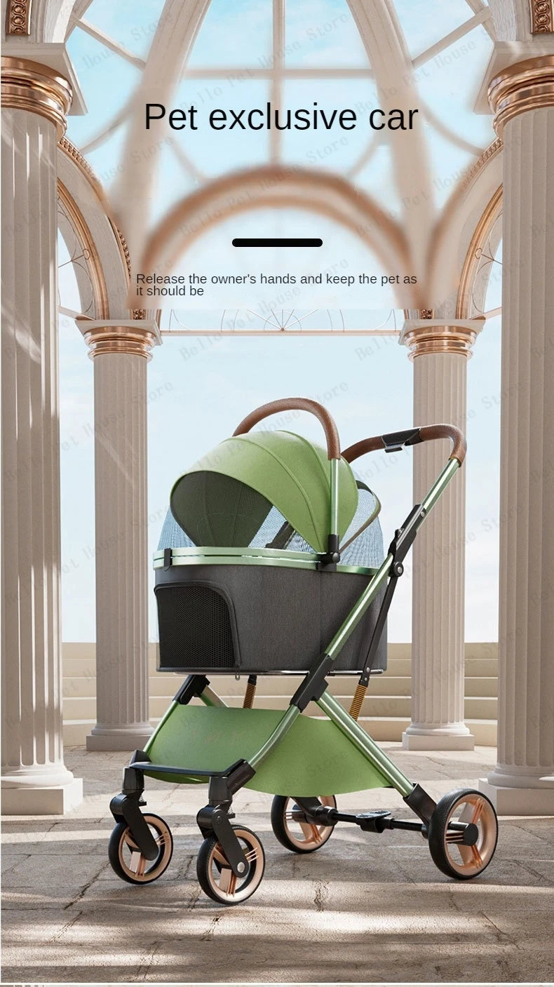 Detachable Pet Stroller Ultra-light Portable Outdoor Cat and Dog Stroller Aluminum Alloy Frame Four-wheel Shock Absorber