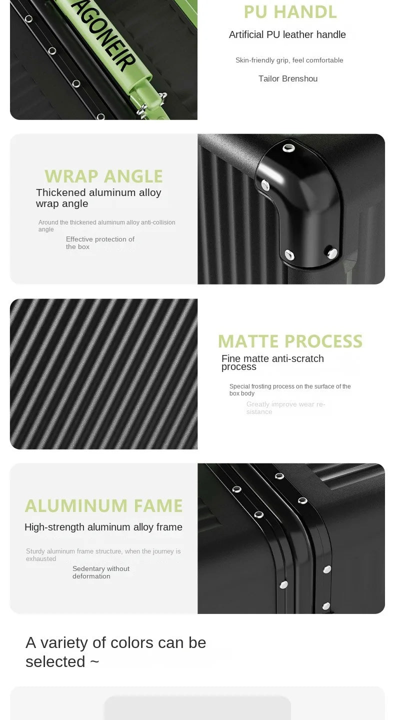 20"24 Inch Wide Handle Travel Suitcase Aluminum frame Carry-on Luggage Trolley Case with Wheels Boarding Box Rolling Luggage Bag