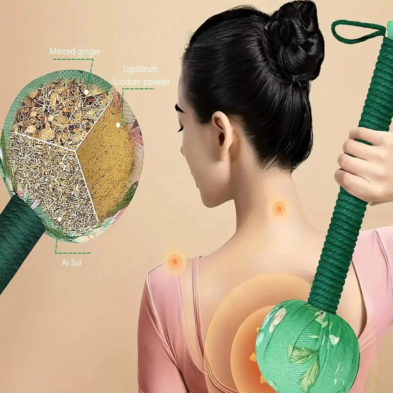 Massage Hammer Long Herbal Wormwood Lymphatic Drainage Manual Back Massager for Shoulder Neck Muscle Pain Relief