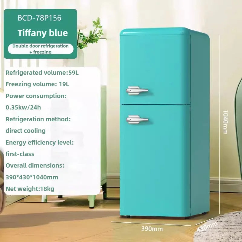 Double Door Refrigeration Freezing Mini Small Medium Silent Energy-saving Retro Refrigerators with Handle for Office Home Hotel