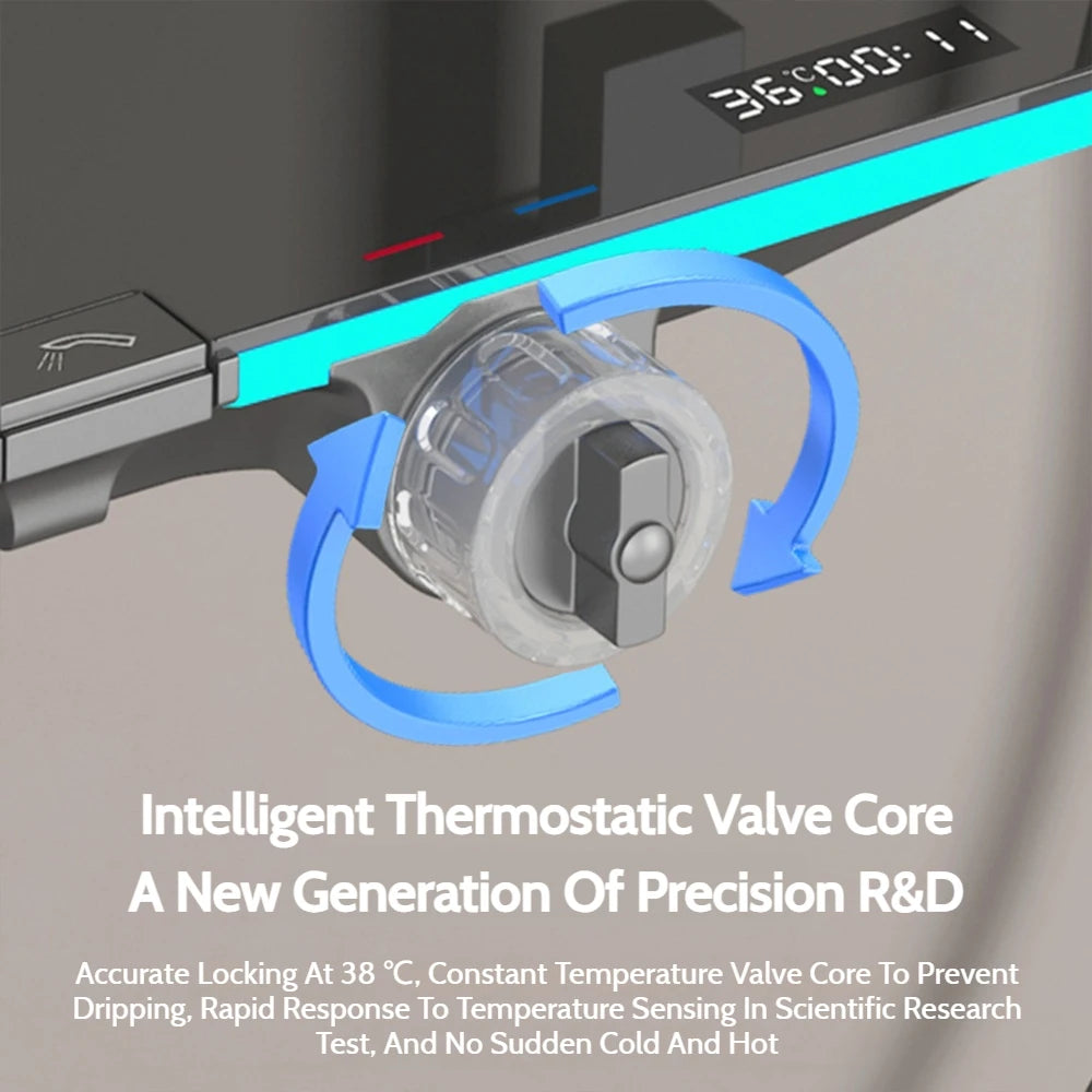 Grey Brass Waterfall Wall Mount Smart Temperature Digital Display Bathtub Faucet Bathroom Faucet Bath Shower Faucet Mixer Crane