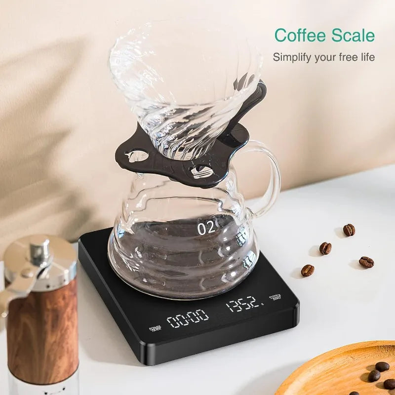 Digital Rechargeable Coffee Scale with Timer 3kg Max 0.1g Precision LED Screen USB Espresso Kitchen Scale for Brewing