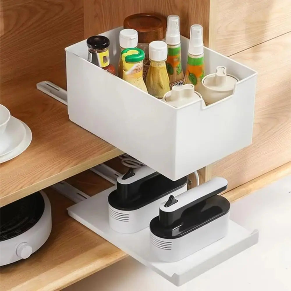 Portable Pull Out Cabinet Drawer Organizer Slide Out Space Saving Storage Shelves Plastic Storage Rack