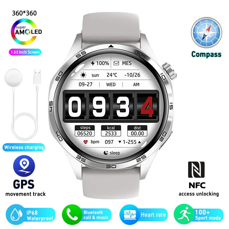 Smart Watch 5 Pro GPS NFC Smartwatch Men 360*360 AMOLED Screen Heart Rate Monitor Bluetooth Call IP67 Waterproof Men Smartwatch