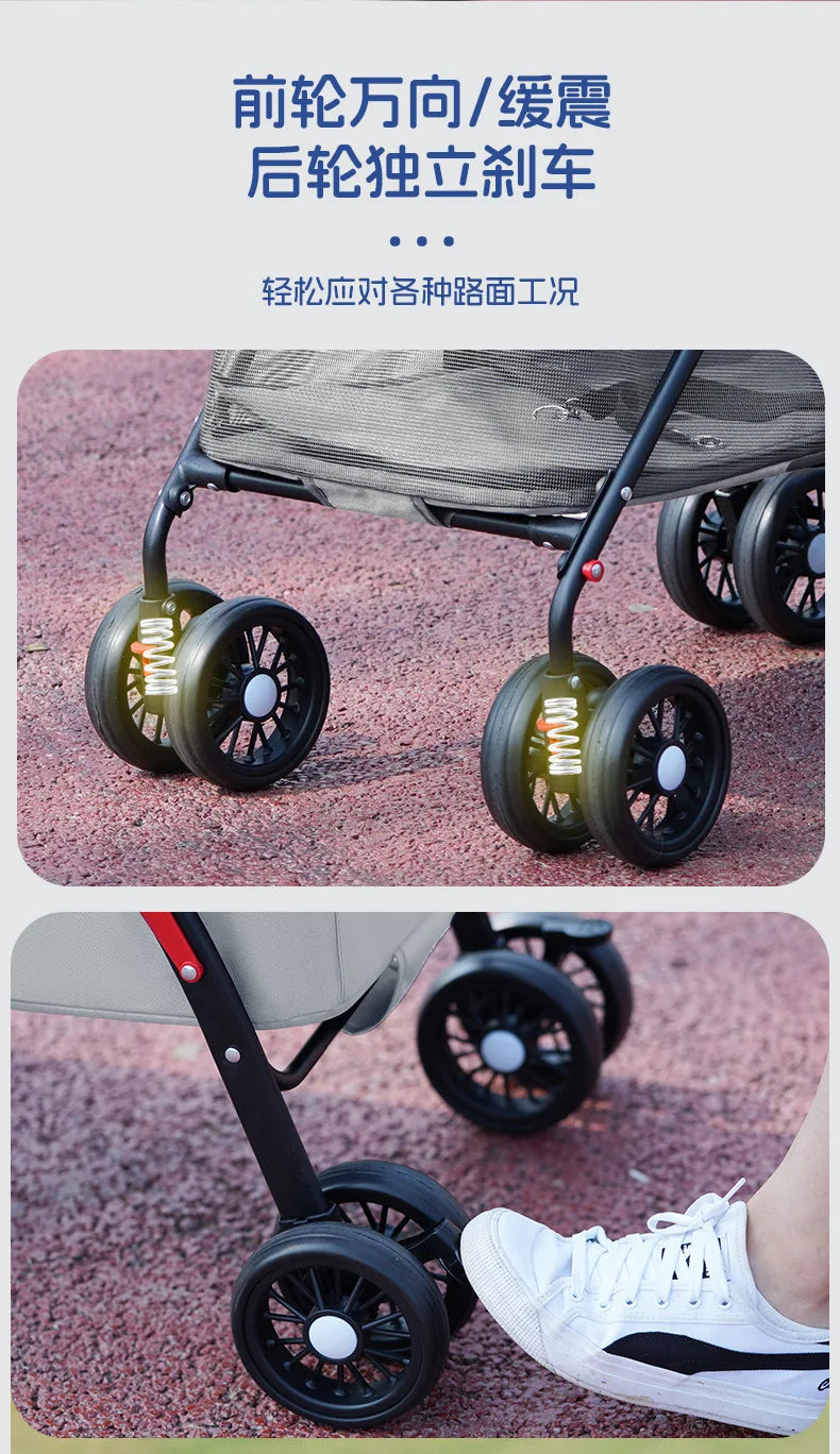 Lightweight Pet Stroller for Cats & Dogs - Foldable Dog Cat Carrier for Small Pets like Teddy & Puppies