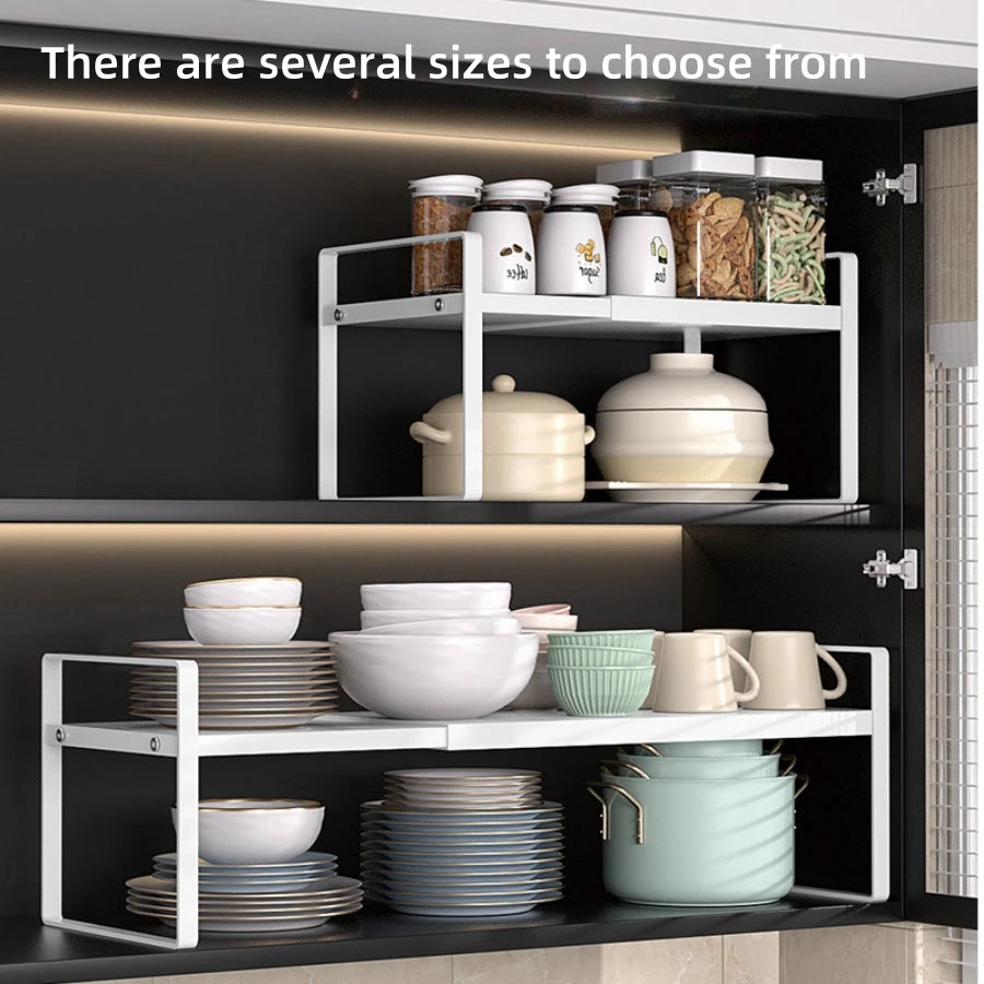 Kitchen cabinet multi-level shelf storage rack, seasoning storage rack, expandable home storage space, heavy-duty metal white