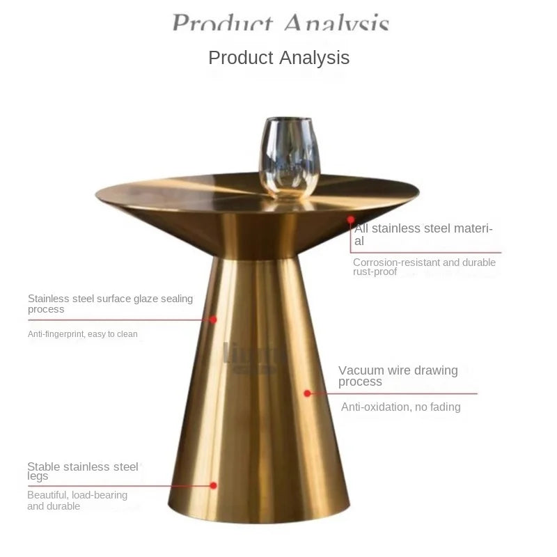 Nordic Modern Stainless Steel Titanium Small Coffee Table Italian Simple Round Small Apartment Stainless Steel Coffee Table 2024