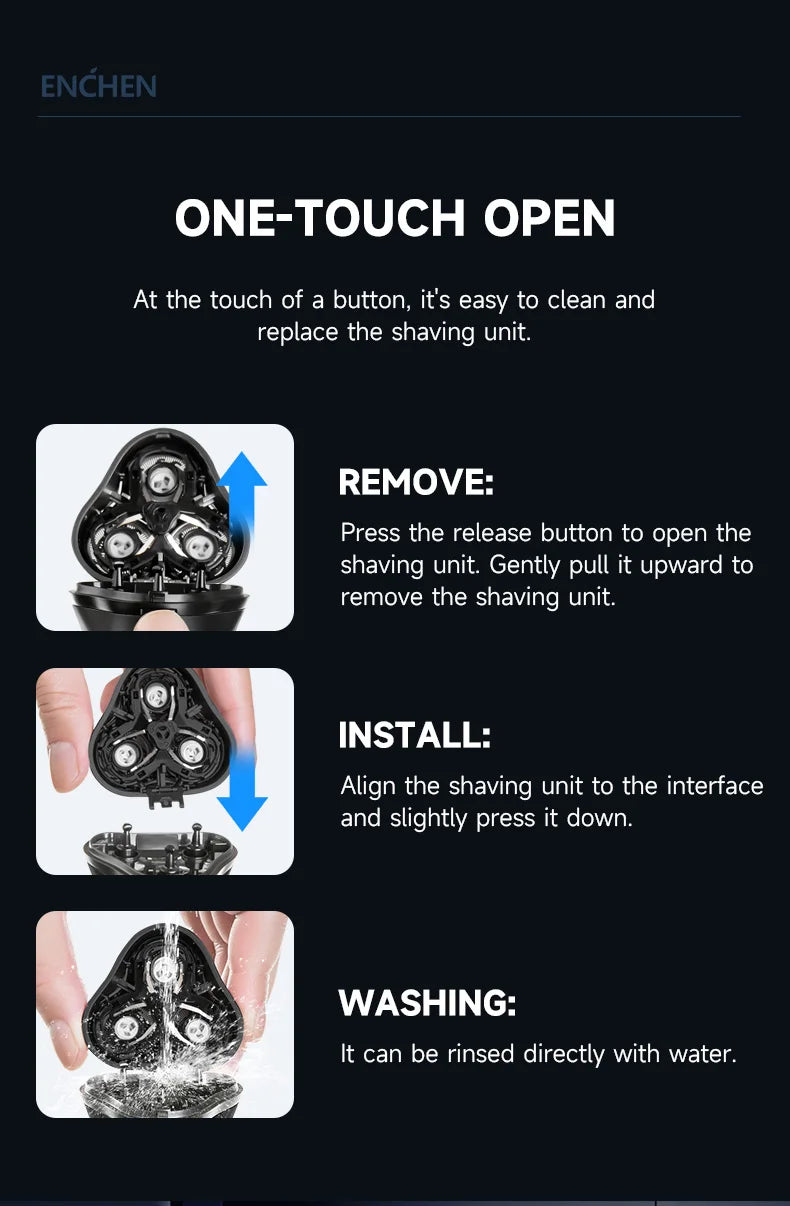 ENCHEN Electric Shaver Razor Rotary 3D Hair Shaver Professional Razor Waterproof Safety Lock Beard Trimmer Man - BlackStone Max