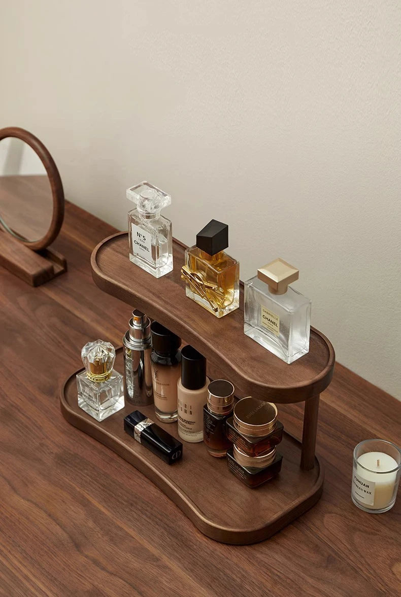 2 Tier Makeup Organizer for Vanity Bamboo Wooden Cup Holder for Coffee Bar Mug Display Rack for Counter Kitchen Storage Shelf