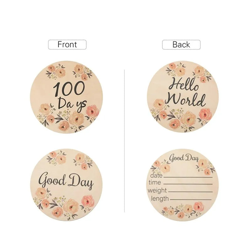 Baby Wooden Memorial Monthly Cards Moon Shape Monthly Newborn Engraved Age Photography Props Accessories Baby Birthing Gift