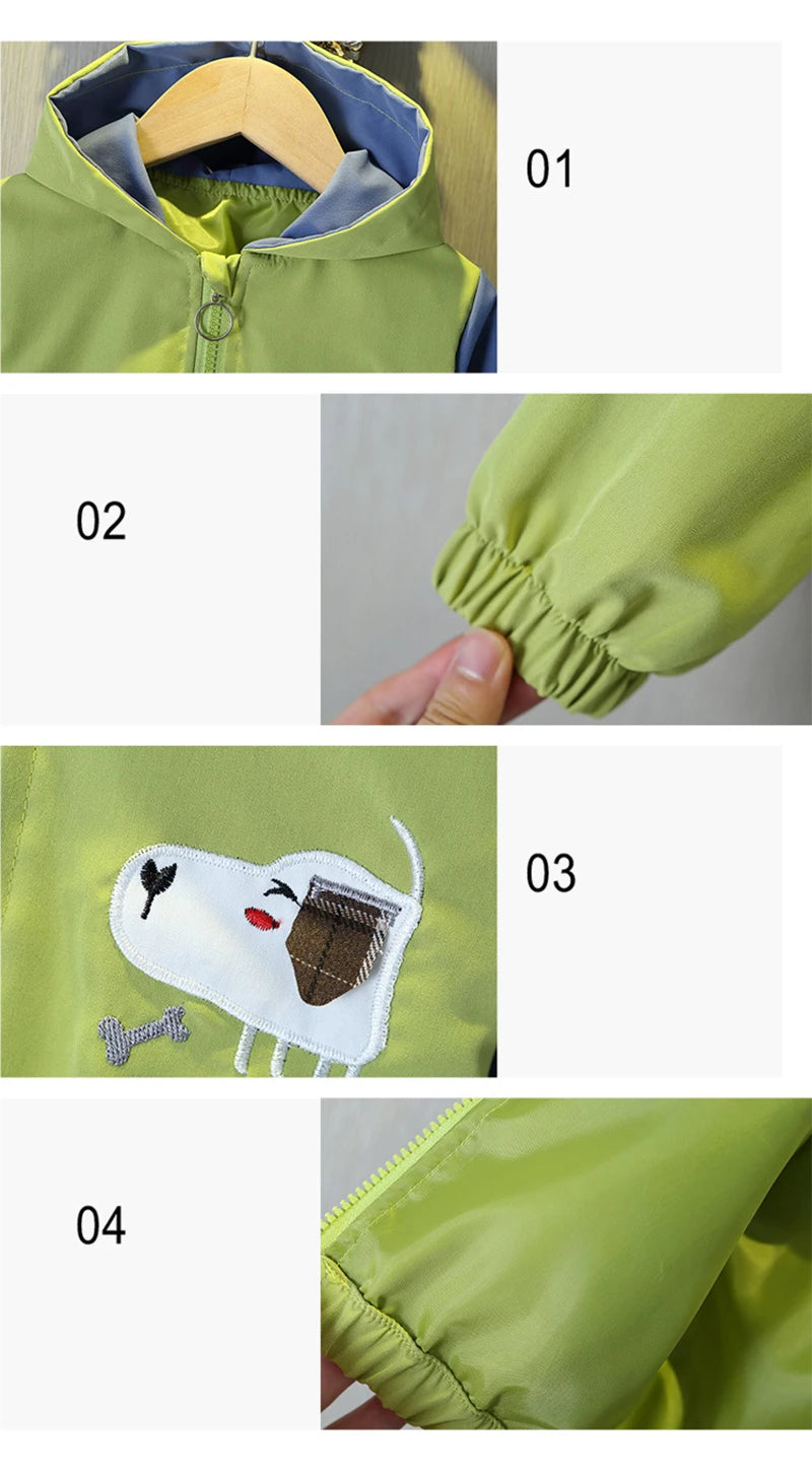 Fashion Dogs Baby Boys Jackets Casual Hooded Zipper Kids Windbreaker Coat Cartoon Boys Outerwear 1 2 3 4 5 6 Years Kids Clothes