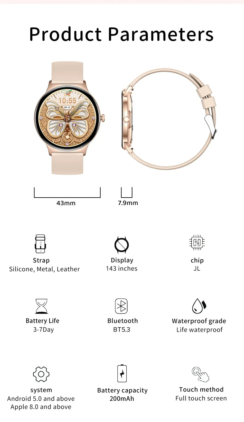 For Huawei Xiaomi New Ultra Thin Smart Watch Women Screen Always Display Time Sports Bracelet Bluetooth Call Fashion Smartwatch