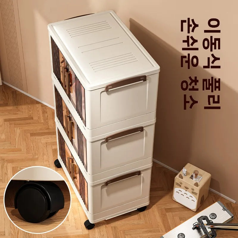 Free Installation Storage Cabinet Living Folding Storage Box Organizer Clothes Livin Dress Room Folding Snack Cabinet with Wheel