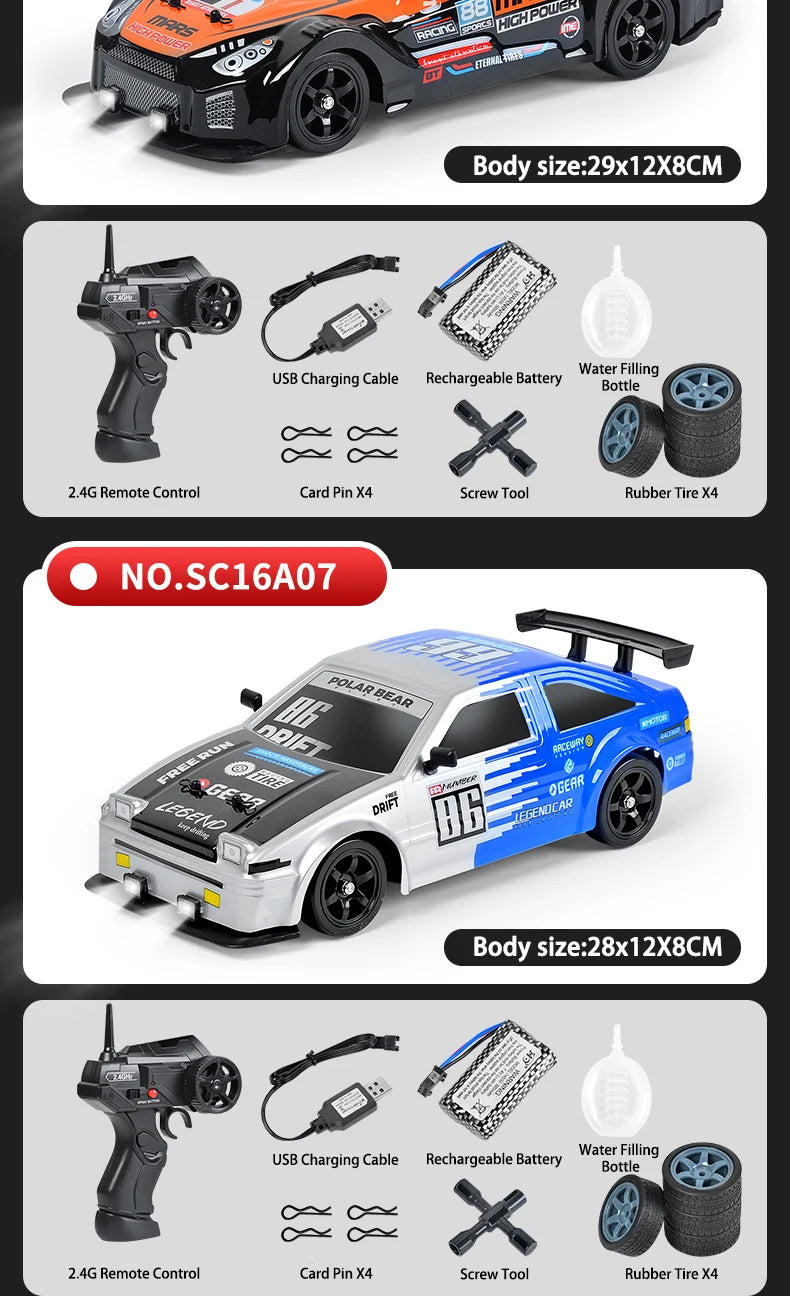1/16 RC Car AE86 4x4 High-Speed RC Drift Cars 2.4G Remote Control Racing Vehicle 18km/h Waiting For Light Spray Toys for Boys