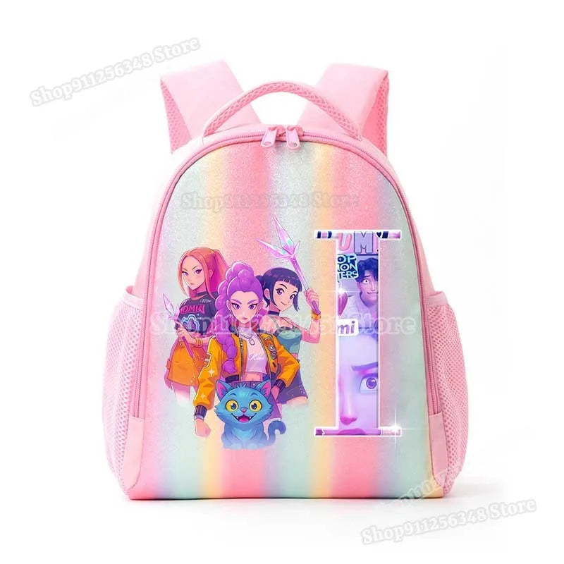 Anime K-pop Demon Hunters Letter A-Z Print Kids Backpack Girls Lightweight Casual School Back Pack Rainbow Color Mochilas Gifts