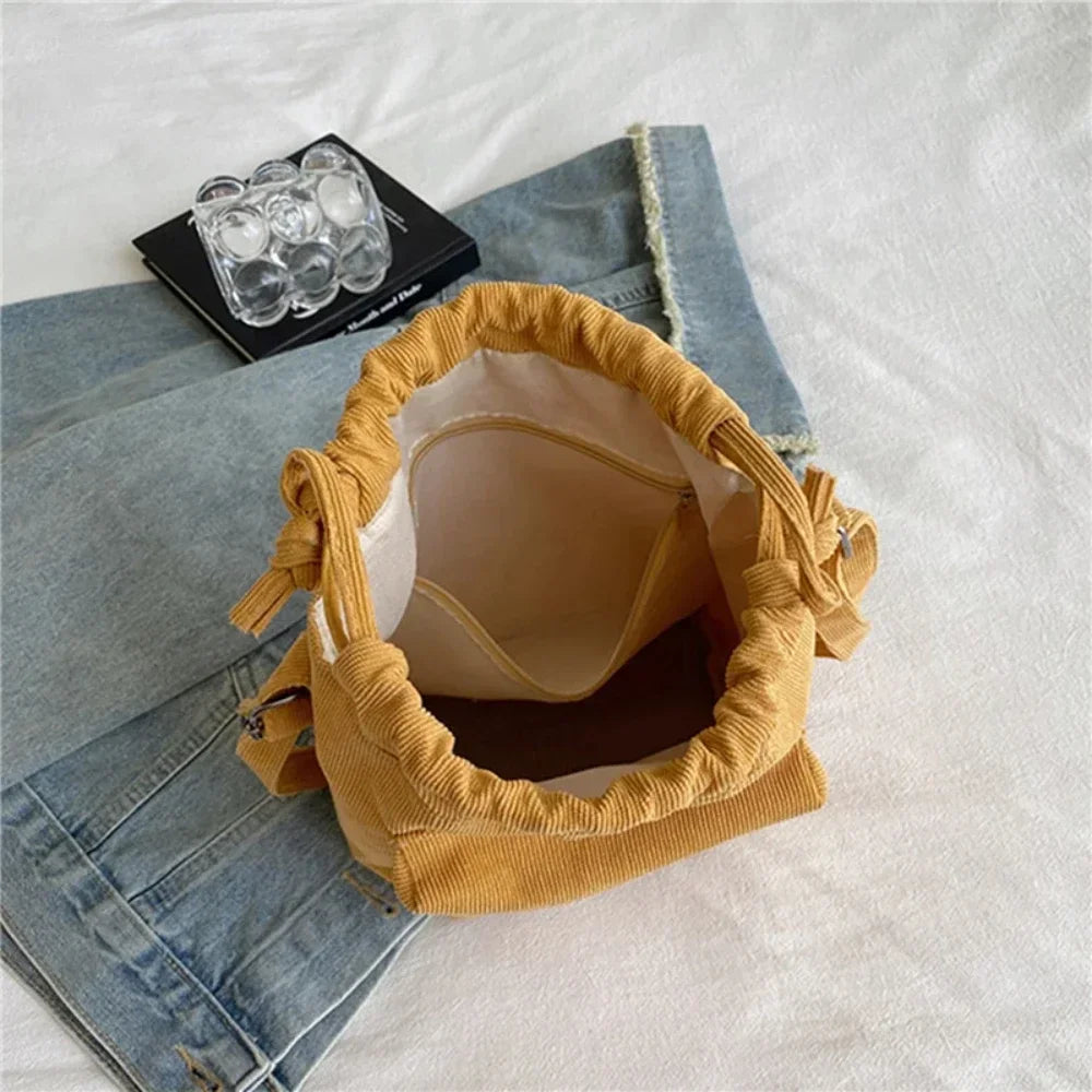 2025 New Women Bag Middle Shoulder Bag Korean Style Drawstring Bucket Bag Casual Light Youth Crossbody Bag Whole Sale