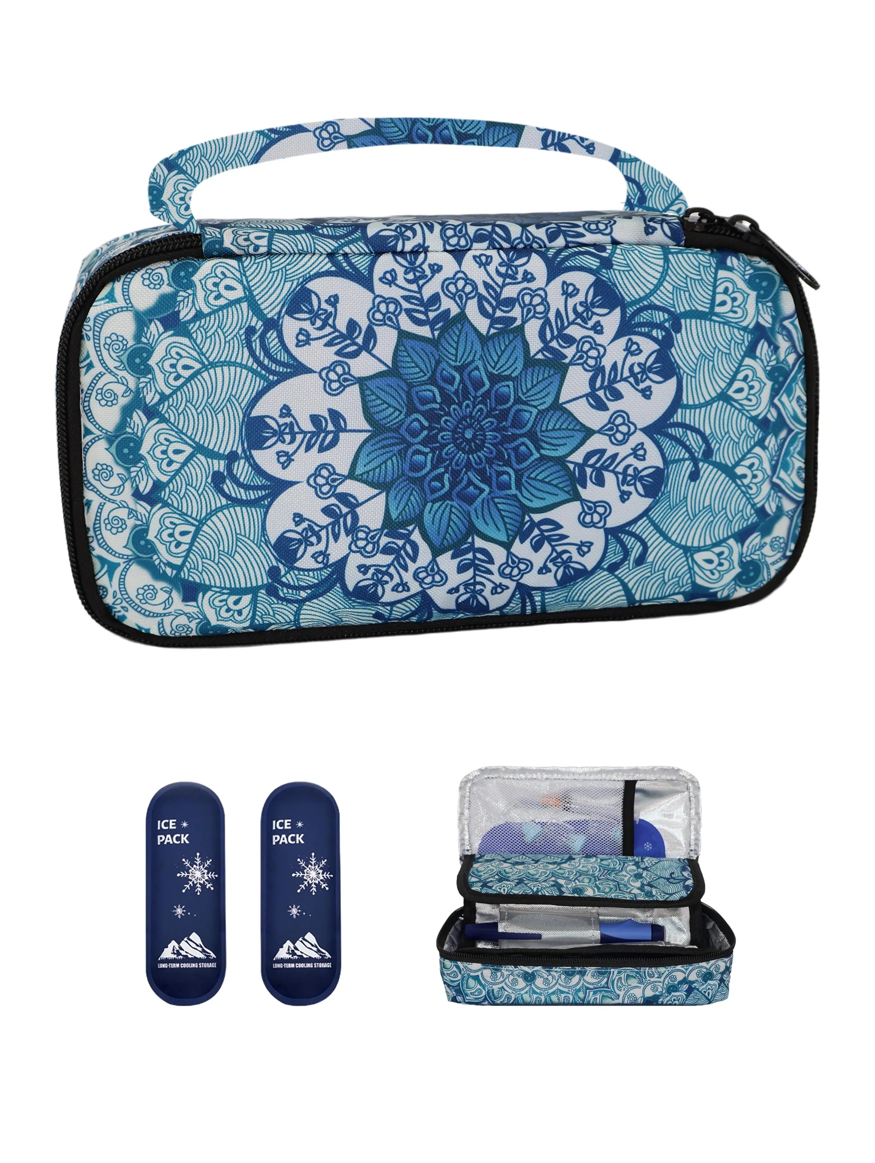 Large Portable Insulin Cooler Travel Bag - Lightweight, Boho Flower Print Durable Design for Outdoor Camping and Travel