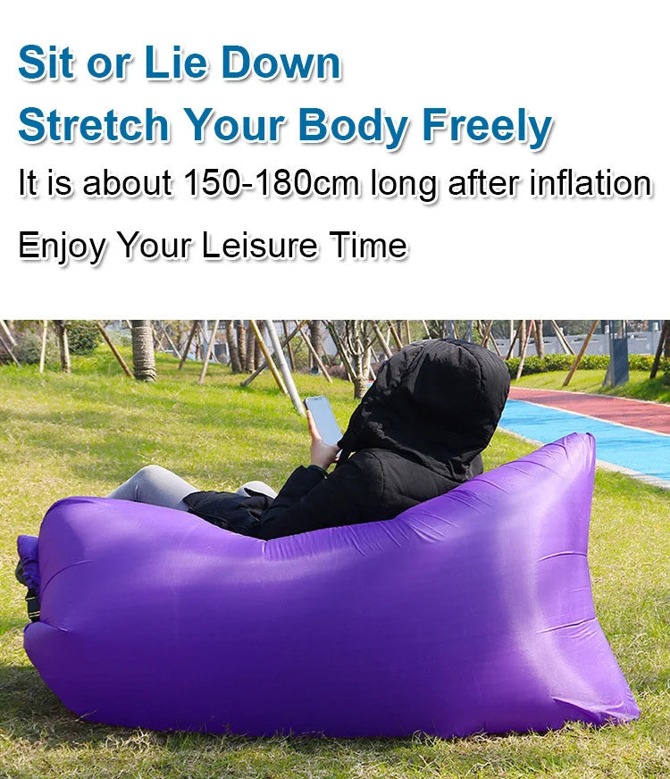 Portable Folding Inflatable Sofa  Outdoor Single Lazy Sofa Bed Fast Inflatable Seatings  Air Sofa Beach Party Camping Use