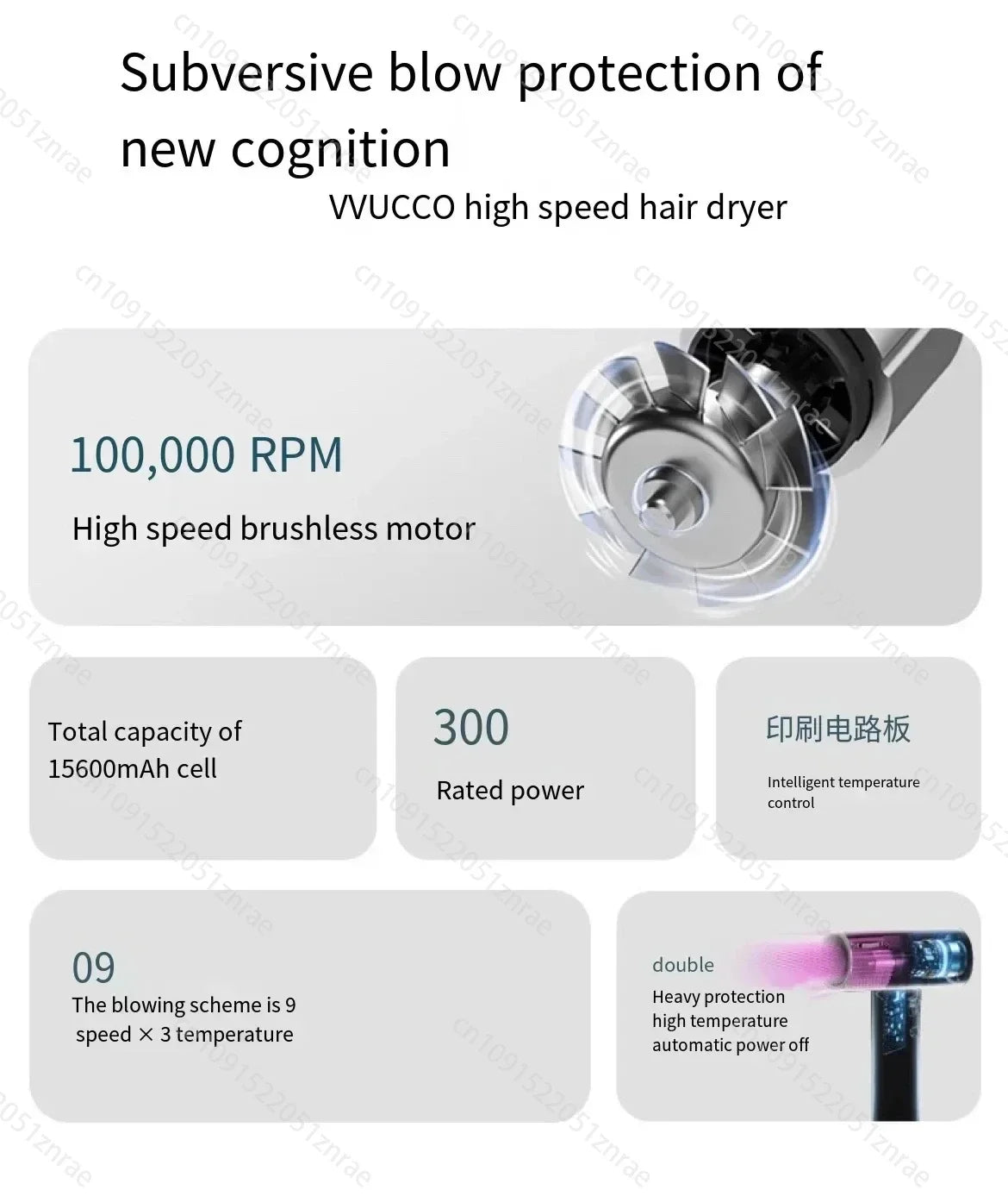 Super Portable USB Charging Wireless Hair Dryer 100000RPM High Wind Powerful Cold/Hot Air Styling Tools LED Display