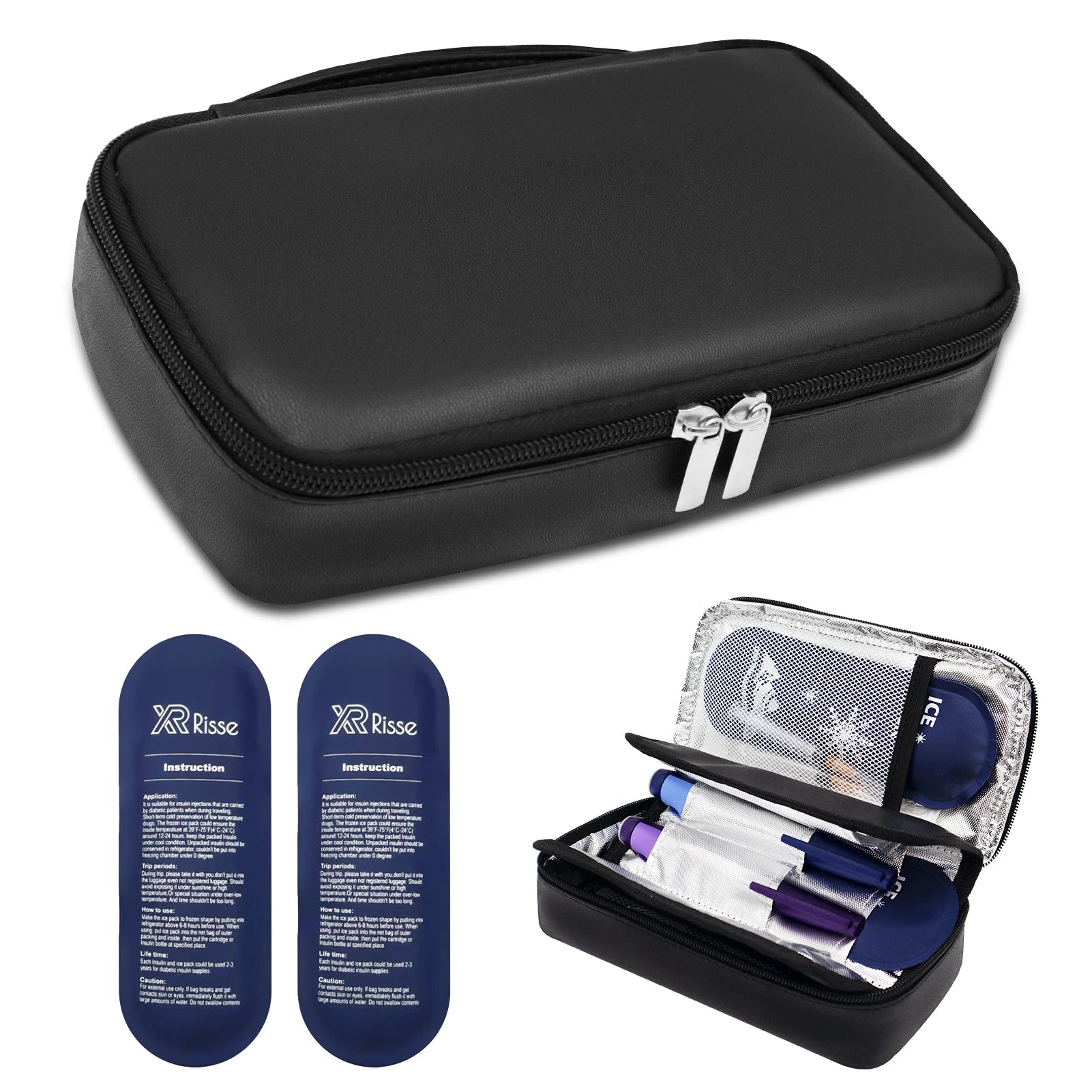 Insulin Bag for Diabetics - Pu Leather Double Layer Case for Insulin Pens, Test Kits, Travel Medical Organizer with Handle