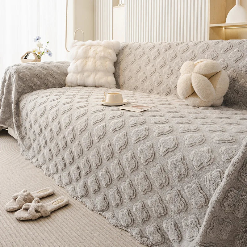 Winter Warm Thickened Sofa Cover French Cream Style Plush Shu Velveteen Full Coverage Slipcover Blanket