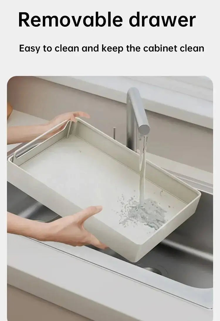 Box With Sliding Rail Pull-Out Cabinet Storage Rack Spice Pantry Shelves Drawer Kitchen Organizer Basket