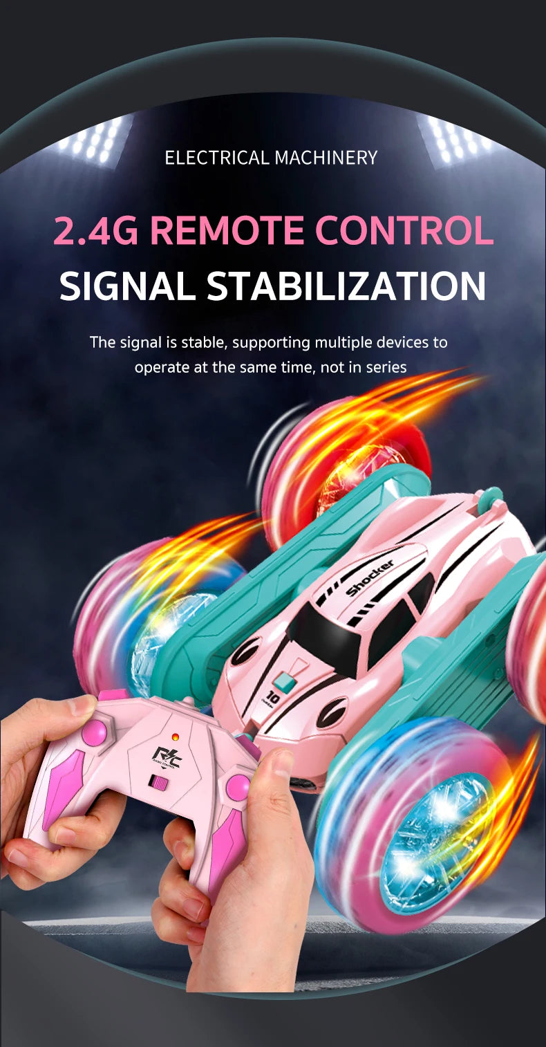 2.4G RC Stunt Car Children Double Sided Flip Remote Control Car 360 Degree Rotation Off Road Rc Drift Cars For Pink Girls Toys