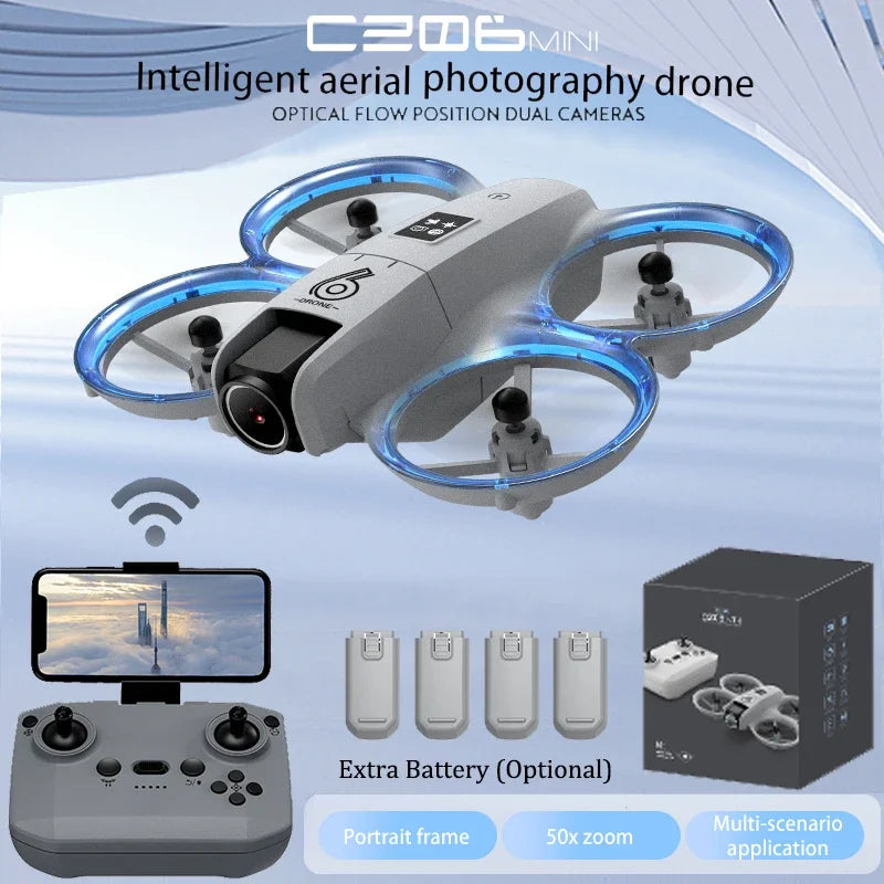 CZ06 Mini RC Quadcopter Drone - 480P HD Dual Camera, Obstacle Avoidance, Optical Flow, Cool Lights - Perfect Toy Gift for Kids