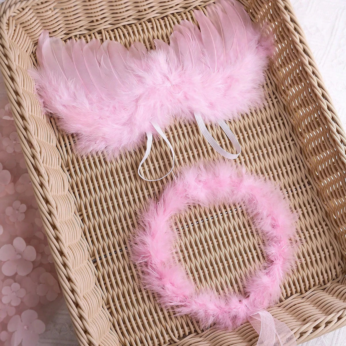 Ylsteed Newborn Baby Boys Girls Angel Wings Photography Props Two-Piece Set with Headband Photography Accessories Photo Shoots