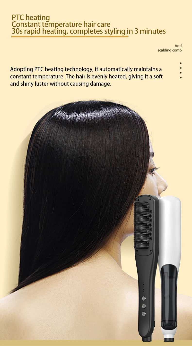 Hot Sale PTC Heating Smart Steam Hair Straightener Brush Smoothing Flat Iron Curly Hair Straightening Comb Electric Hair Brushes