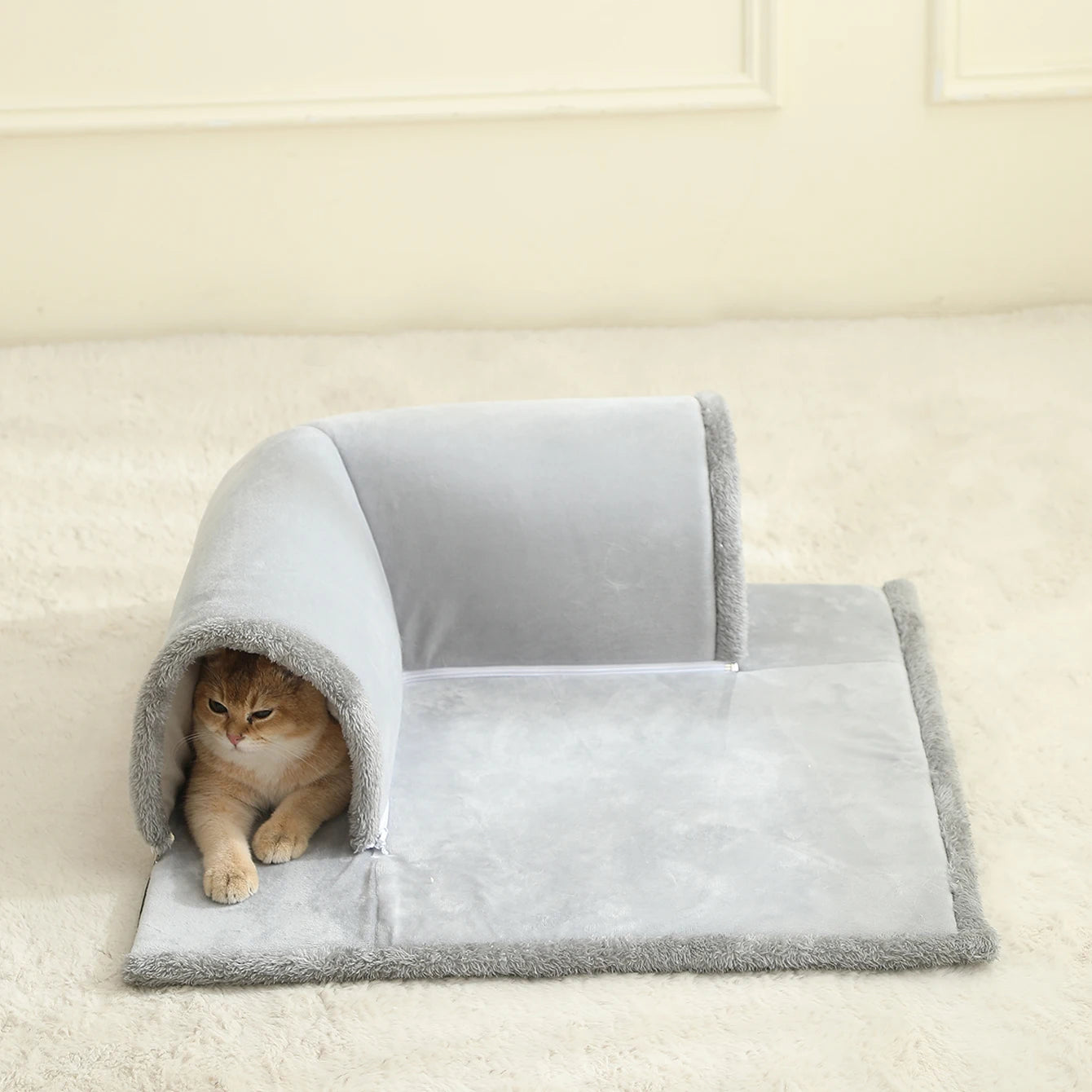 Cozy Cat Bed with Tunnel for Indoor Cats Multifunctional Cat Activities Tunnel Bed with hanging balls Cat Bed with Tunnel