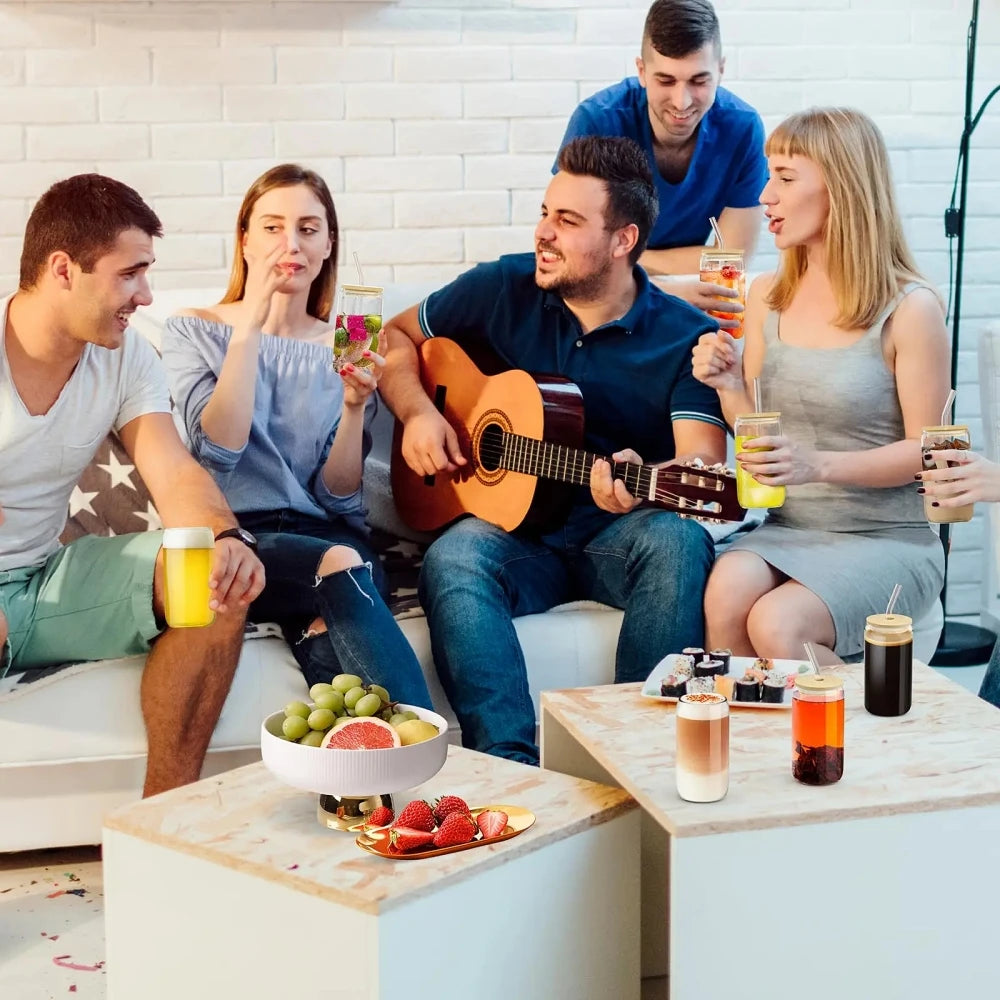 550ML Glass Cup With Wooden Lid And Straw Juice Drink Beer Mug Coffee Milk Transparent Water Cup Suitable For Parties Drinkware