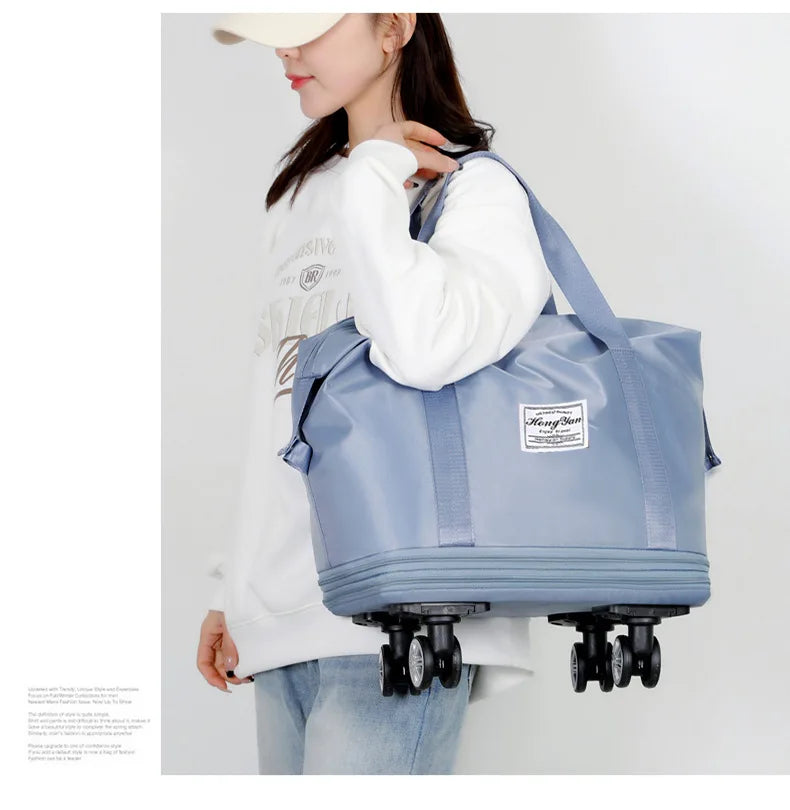 Universal Wheel Expandable Luggage Large Capacity Lightweight Travel Fitness Bag with Dry And Wet Separation Storage