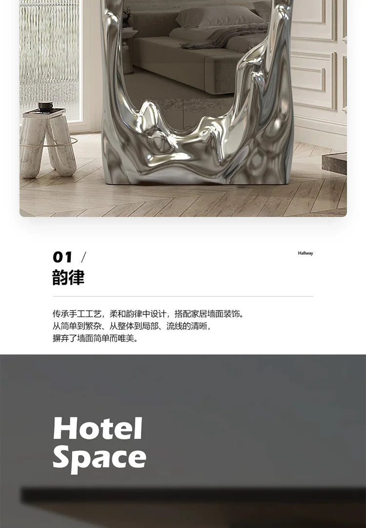 Wall hanging water ripple household villa model room floor mirror full-length mirror visual decoration