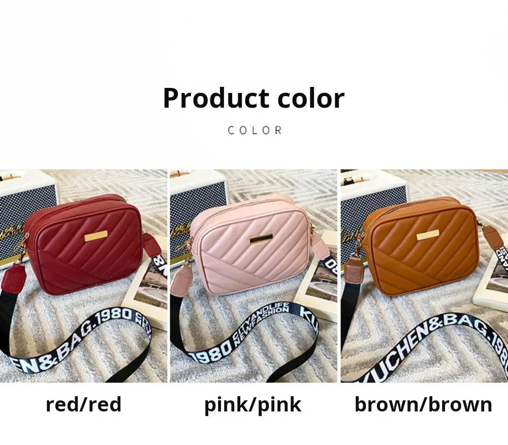 High quality women's PU rolling strip camera bag shoulder bag mobile phone bag casual crossbody bag