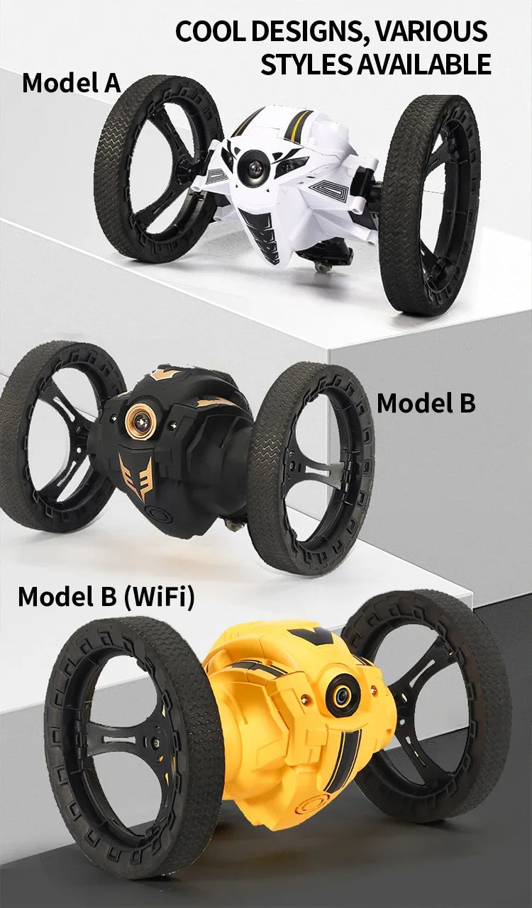 RC Stunt Car With Wifi Hd Camera Bounce Car Flexible Wheels Rotation Led Light Remote Control Jumping Vehicle Toy Gift Q207