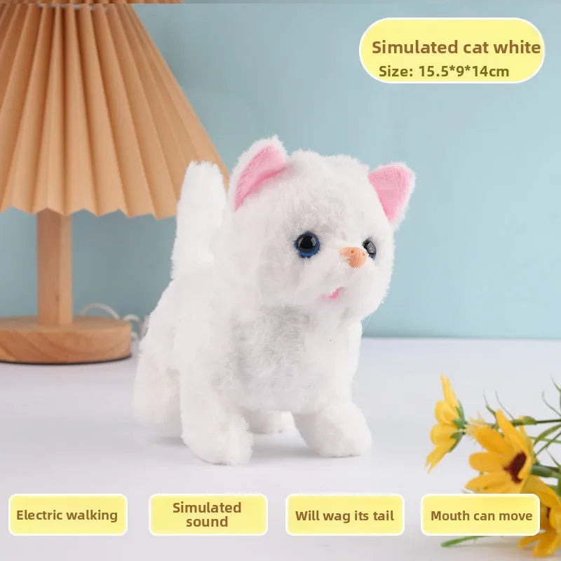 Electric Plush Cat Toy Walking Barking Moving Machine Simulation Plush Pet Toy for Cats Interactive Play and Entertainment