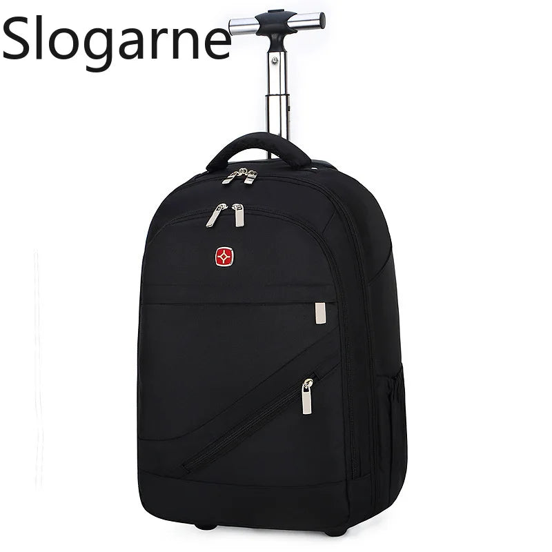 Men Trolley Backpack Shoulders Travel Bag with Wheels 24 Inch Students Rolling Luggage Business Trolley Large Capacity Suitcases