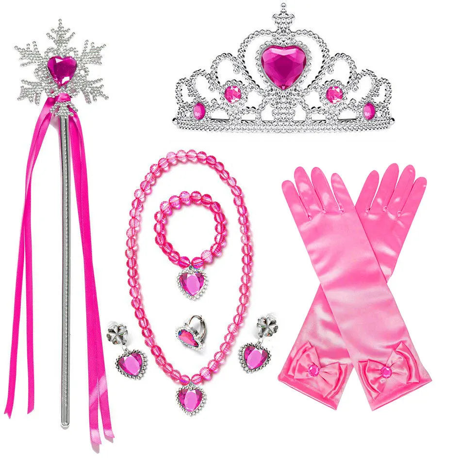 Princess Girls Anna Elsa Accessory Costume Photography Props Gloves Tiara Angle Fairy Wand Jewelry Set Fancy Dress Role Play