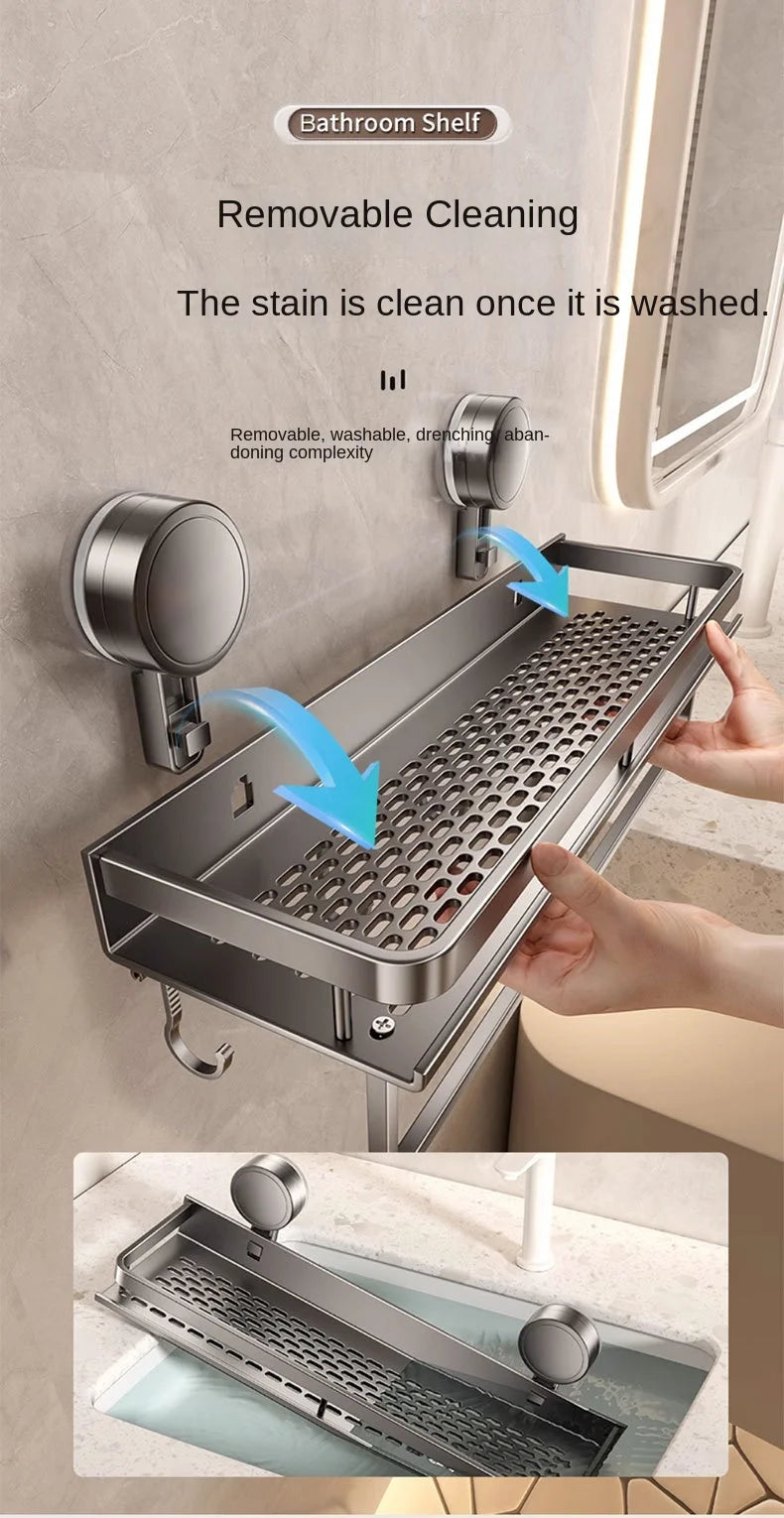 Suction Cup Bathroom Rack Bathroom Shelf Toilet Space Aluminum No Drill Hanging Rack Bathroom Organizer Hang On the Wall