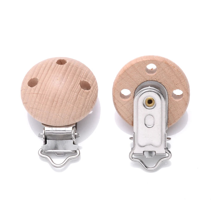 10Pcs Metal Wooden Dummy Nipples Holder Food Grade Chewable Teething Clips DIY Wood Beech Baby Pacifier Chain Nursing Teether