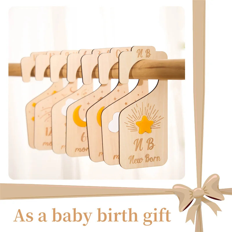 Baby Wooden Dividers Closet Size Wardrobe Separator Star Moon Milestone Cards Months Organizers Kids Photography Accessories