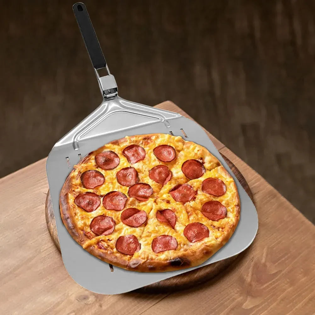 Pizza Shovel Perforated/Smooth Shovel Paddle Pizza Oven Turning Peel Stainless Steel Baking Kitchen Tool Spatula Foldable Handle