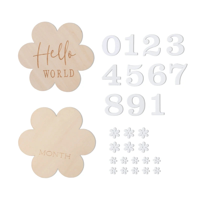 8Pcs Wooden Baby Milestone Cards Number Monthly Memorial Cards Wooden Engraved Age Photography Accessories Baby Birthing Gift