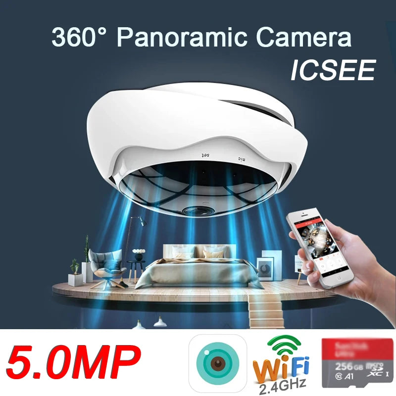 Xmeye ICsee Remote Monitoring Infrared 5MP Indoor 256G Audio Motion Detect VR 360-Degree Panoramic WIFI IP Surveillance Camera