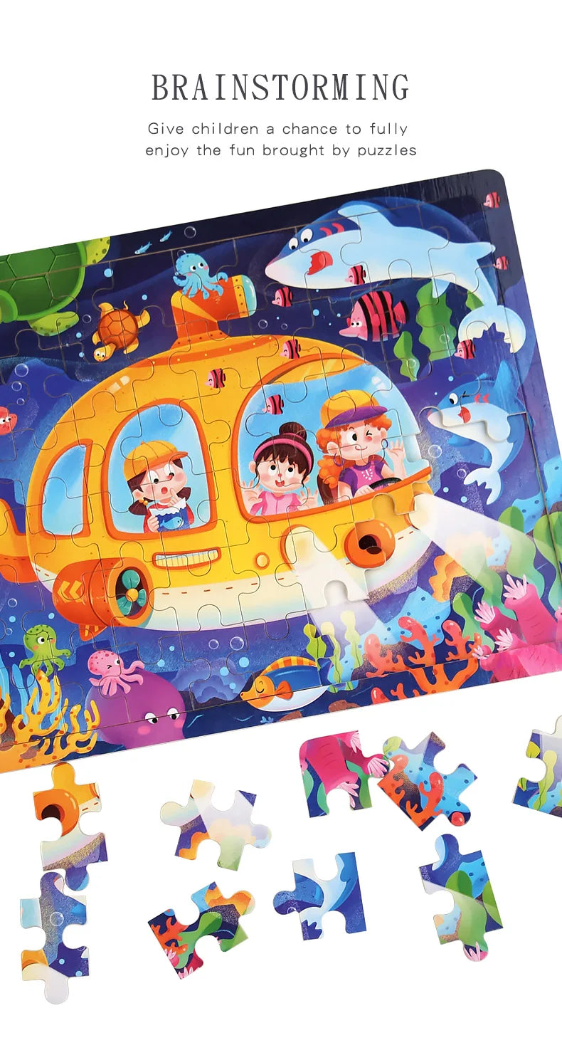 Clearance_60PCS Wooden Jigsaw Color 3D Puzzle Cartoon Characters Animal Early Educational Learning Logical Thinking Focus Puzzle