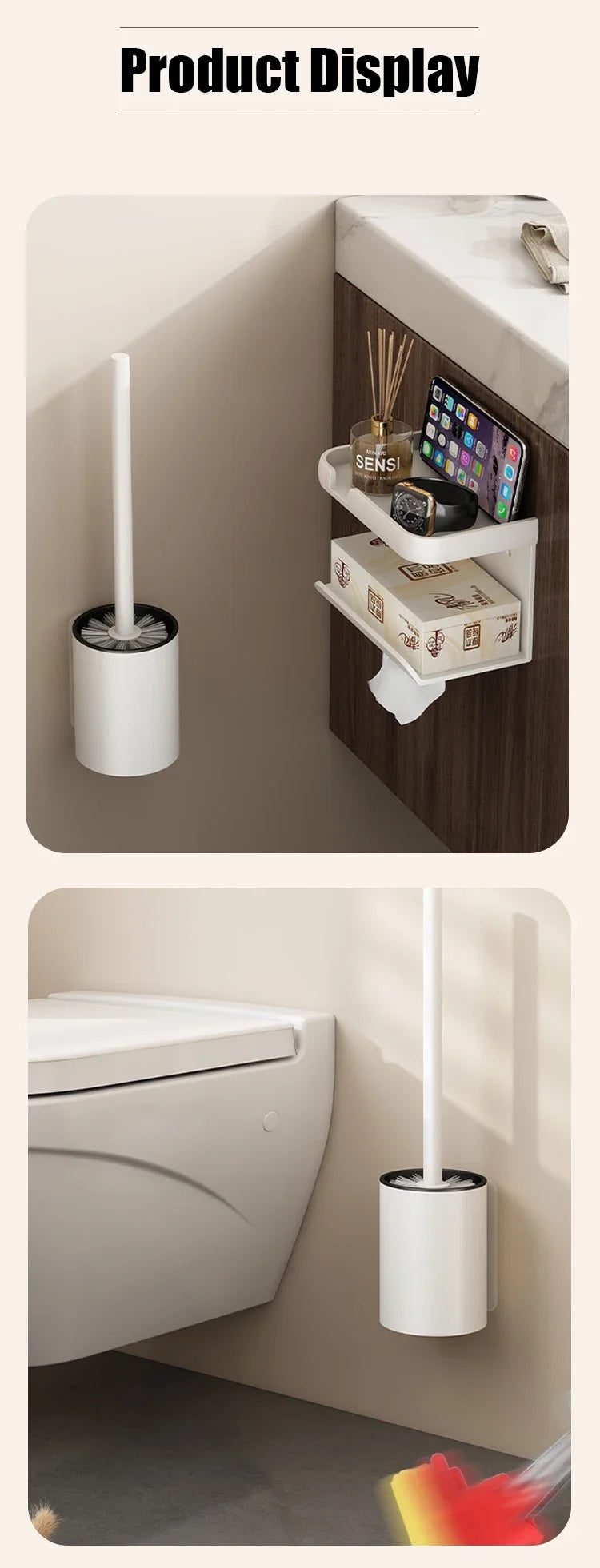 Bathroom Toilet Brush Holder Cleaning Tools Space Aluminum Wall Mounted No Drill Vertical Toilet Brush Bathroom Accessories