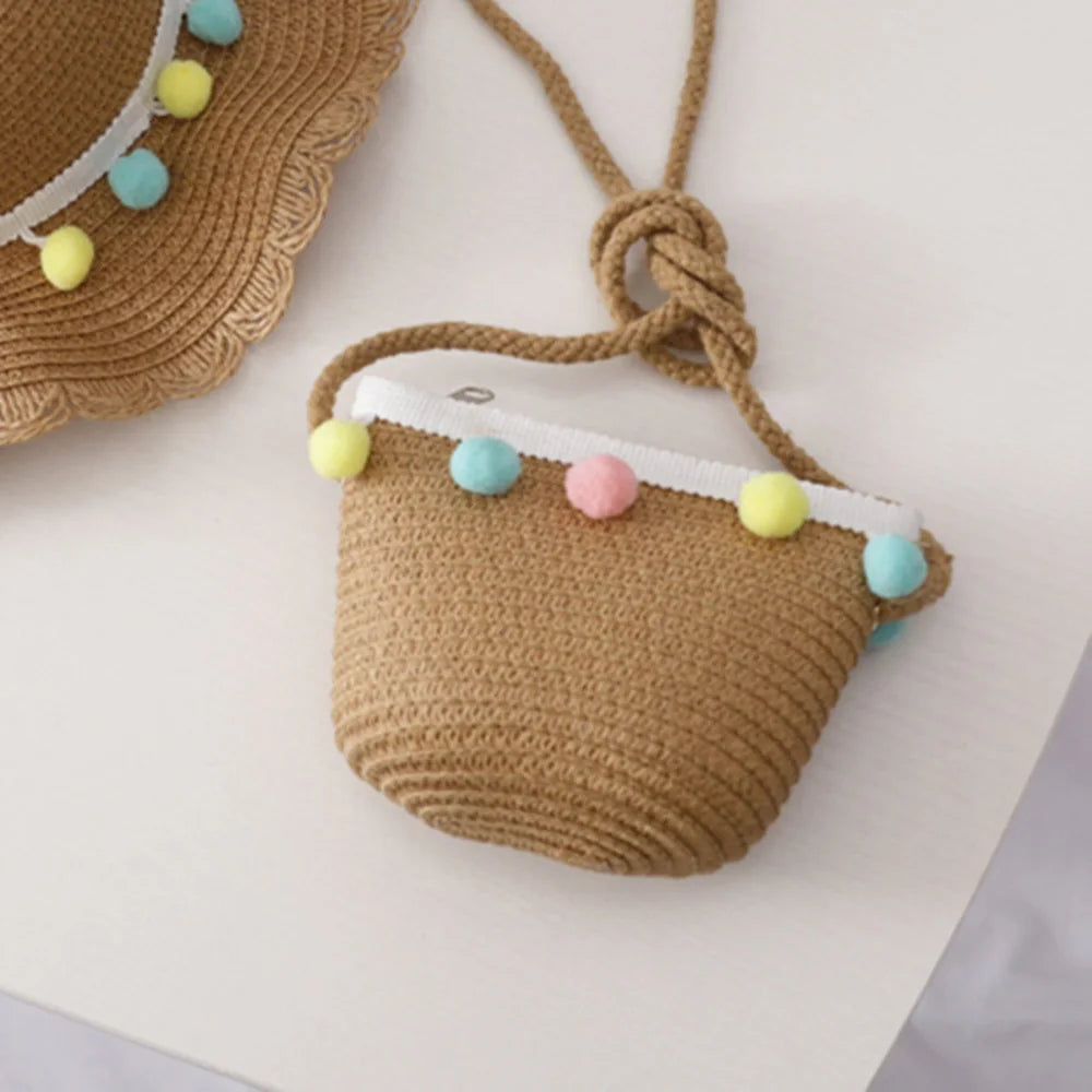 Kids Cute Hand Bag Children's Weave Shoulder Bags Fashion Straw Cross Bag For Girls Made From Natural